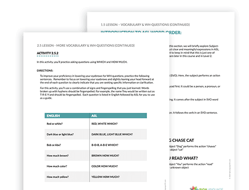 ASL Course Workbook pages