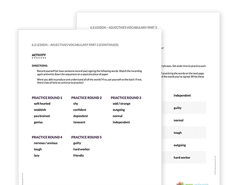 ASL Course Workbook pages